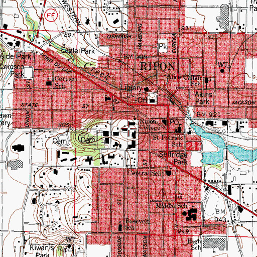 Topographic Map of East Hall, WI