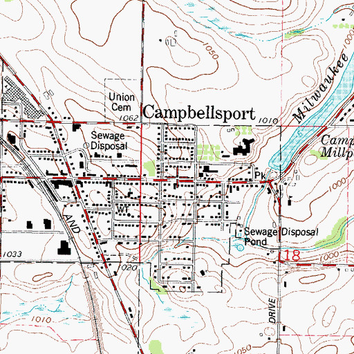 Topographic Map of First Baptist Church of Campbellsport, WI