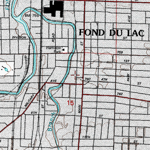 Topographic Map of First Baptist Church of Fond du Lac, WI
