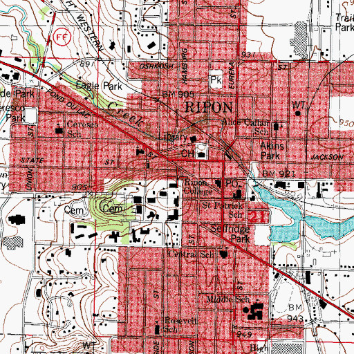 Topographic Map of First Congregational Church of Ripon, WI