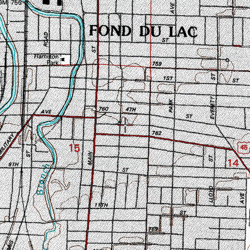 Topographic Map of Fond du Lac City Hall, WI