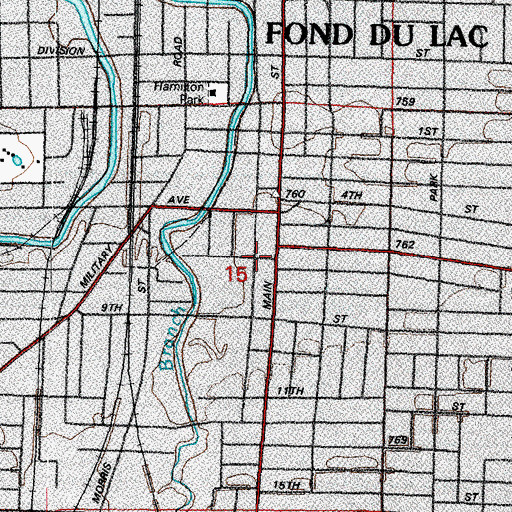 Topographic Map of Fond du Lac County Courthouse, WI