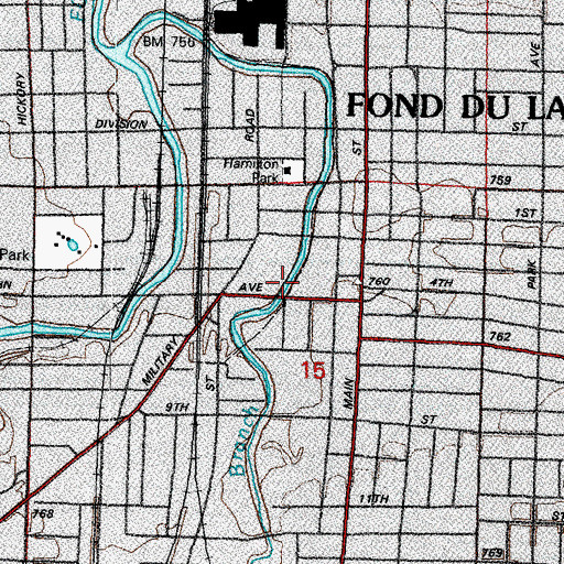 Topographic Map of Fond du Lac Post Office, WI