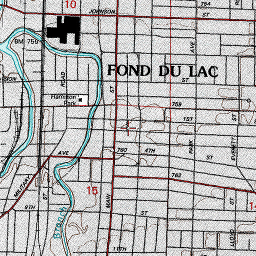 Topographic Map of Fond du Lac Public Library, WI