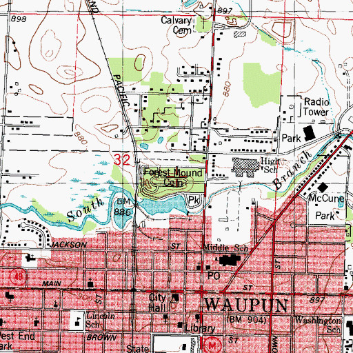 Topographic Map of Forest Mound Cemetery, WI