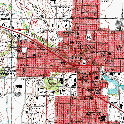 Topographic Map of Immanuel United Methodist Church, WI