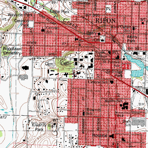 Topographic Map of Johnson Hall, WI
