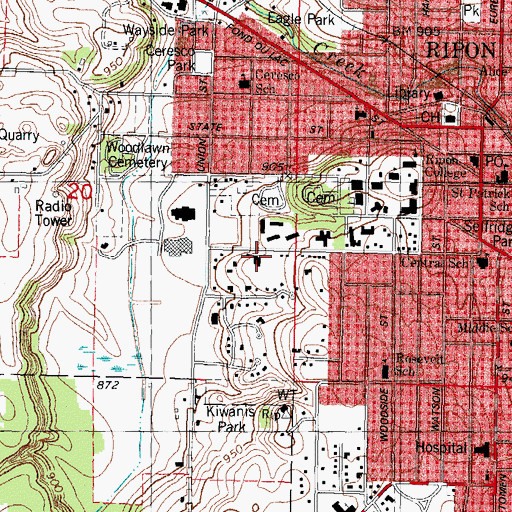 Topographic Map of Kemper Hall, WI
