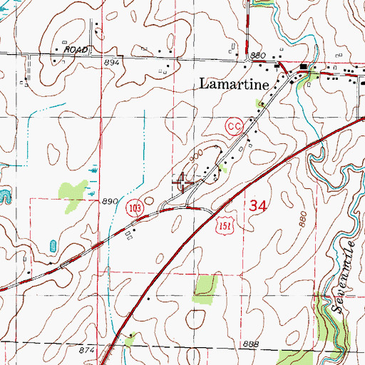 Topographic Map of Lamartine Cemetery, WI