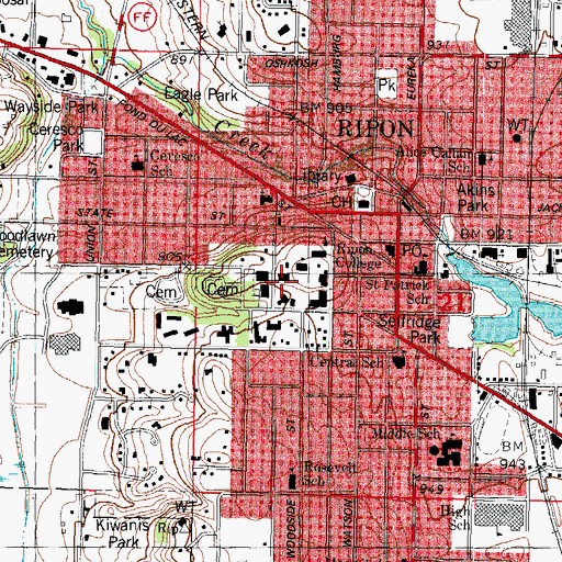 Topographic Map of Lane Library, WI