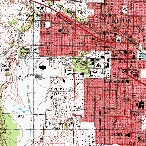 Topographic Map of Mapes Hall, WI