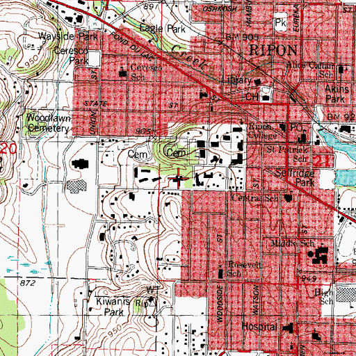 Topographic Map of Marshall Scott Hall, WI
