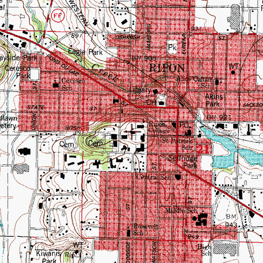 Topographic Map of Middle Hall, WI