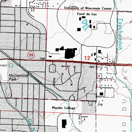 Topographic Map of Moraine Park Technical College, WI