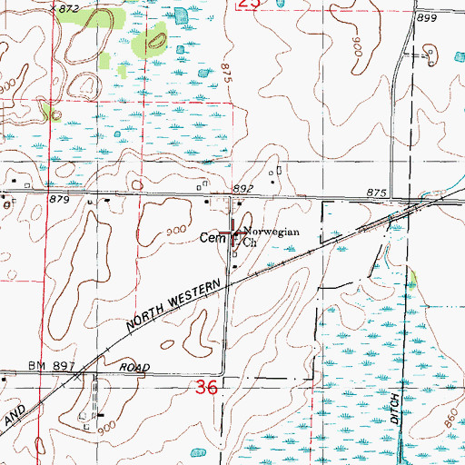 Topographic Map of Norwegian Church, WI