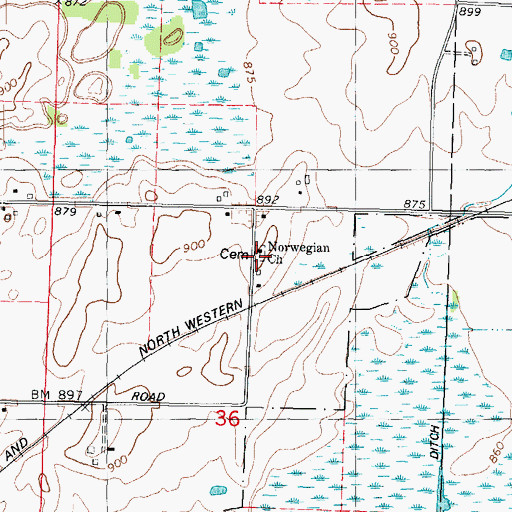 Topographic Map of Norwegian Church Cemetery, WI