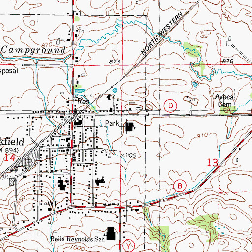 Topographic Map of Oakfield High School, WI