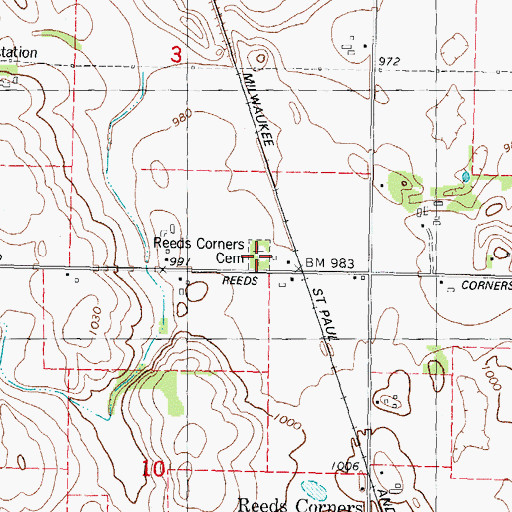 Topographic Map of Reeds Corners Cemetery, WI