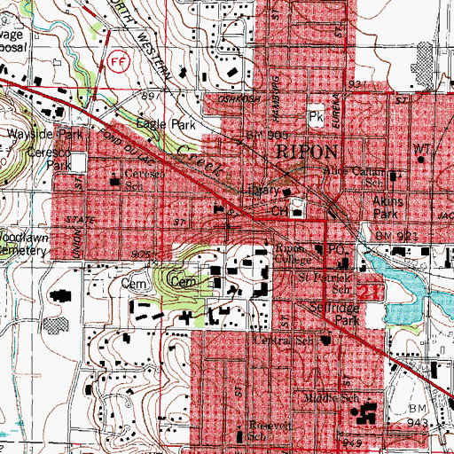 Topographic Map of Ripon Assembly of God Church, WI