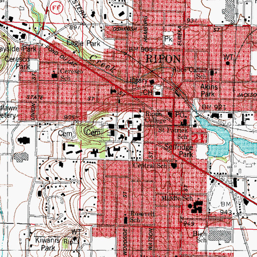 Topographic Map of Ripon College Historic District, WI