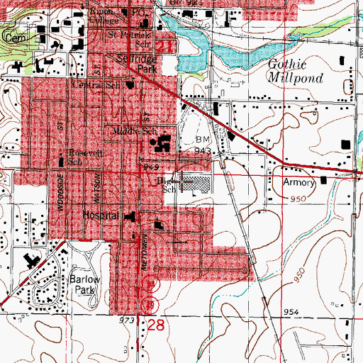 Topographic Map of Ripon High School, WI