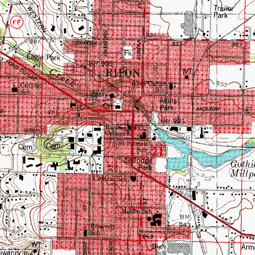 Topographic Map of Ripon Post Office, WI