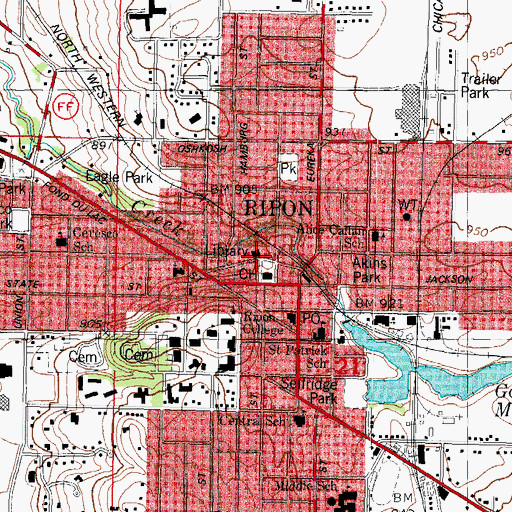 Topographic Map of Ripon Public Library, WI