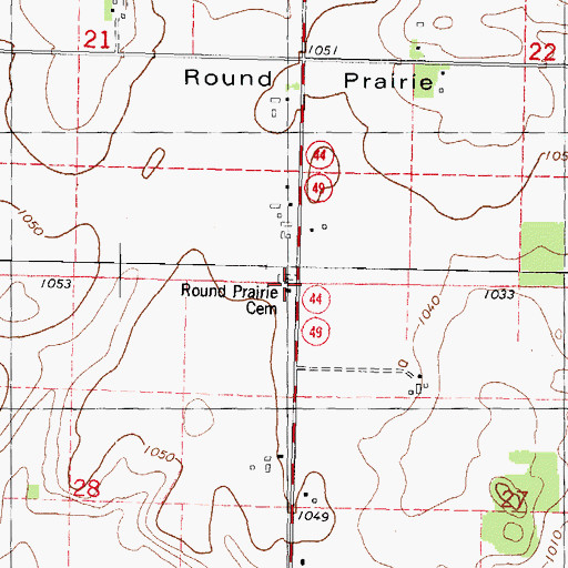 Topographic Map of Round Prairie Cemetery, WI