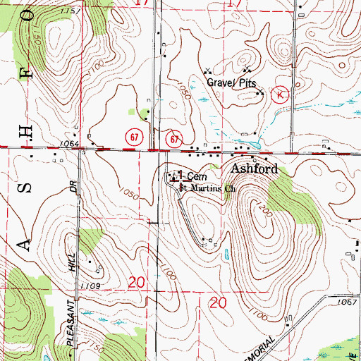 Topographic Map of Saint Martins Cemetery, WI