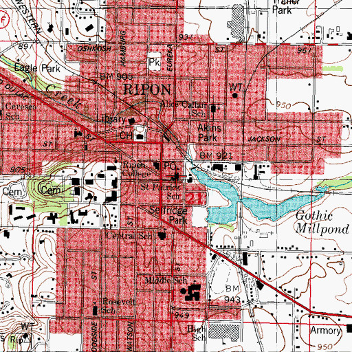 Topographic Map of Saint Patrick School, WI