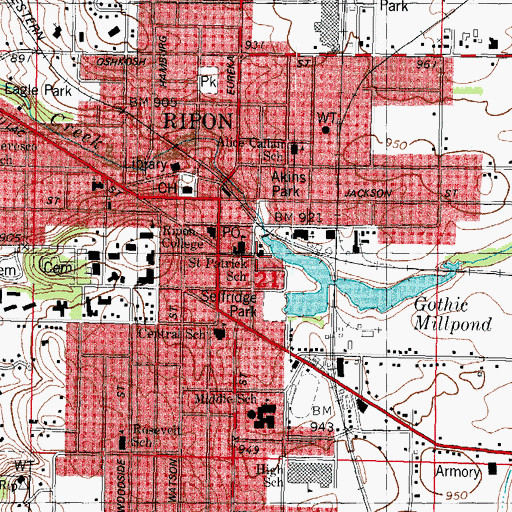 Topographic Map of Saint Peters Episcopal Church, WI