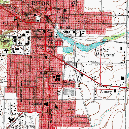 Topographic Map of Saint Wenceslaus Catholic Church, WI