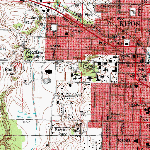 Topographic Map of Smith Hall, WI