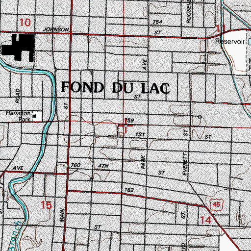 Topographic Map of Temple Beth Israel, WI