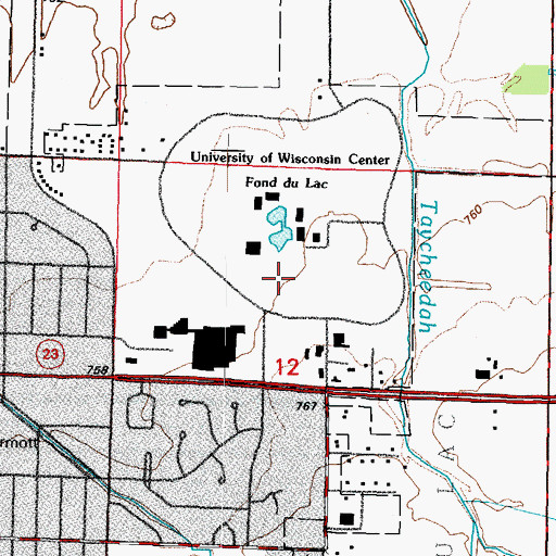Topographic Map of University of Wisconsin Center - Fond du Lac, WI