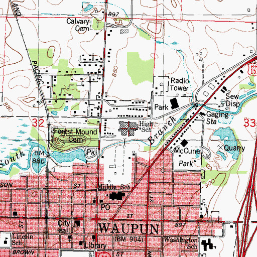 Topographic Map of Waupun High School, WI