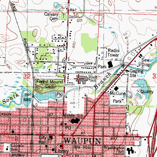 Topographic Map of Rock River Intermediate School, WI