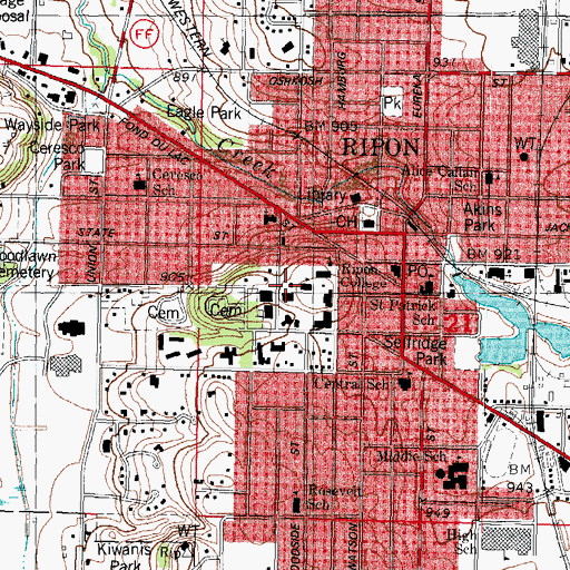 Topographic Map of West Hall, WI