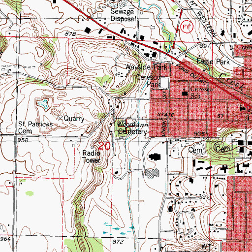 Topographic Map of Woodlawn Cemetery, WI
