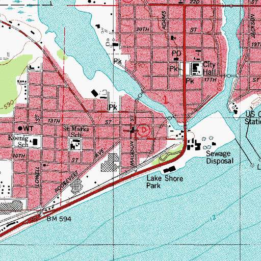 Topographic Map of Emmanuel Evangelical Church, WI