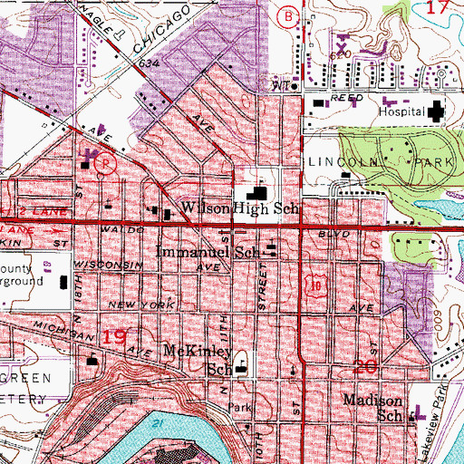 Topographic Map of First Baptist Church, WI