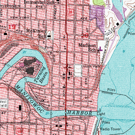 Topographic Map of First Lutheran Church, WI