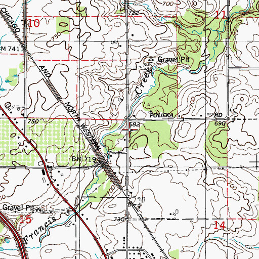 Topographic Map of Francis Creek School (historical), WI