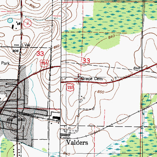 Topographic Map of Grace Cemetery, WI