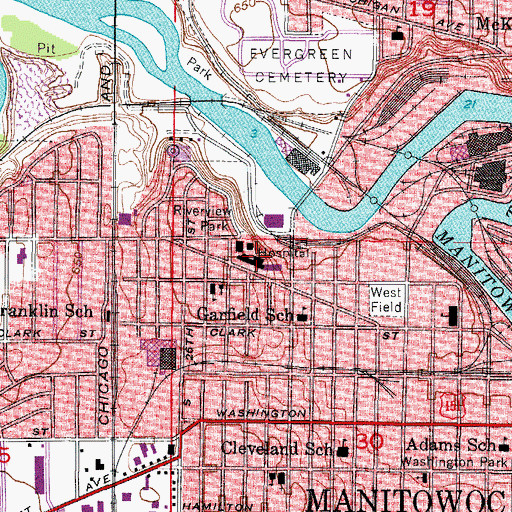 Topographic Map of Holy Family Memorial Medical Center, WI