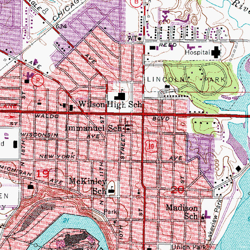 Topographic Map of Immanuel Evangelical Lutheran Church, WI