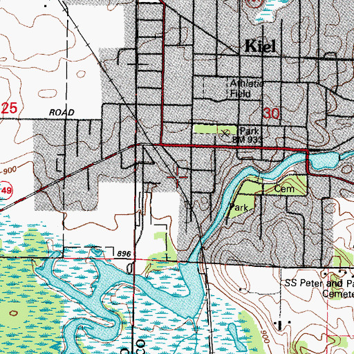Topographic Map of Kiel Post Office, WI