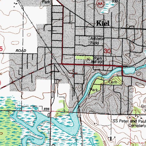 Topographic Map of Kiel Public Library, WI