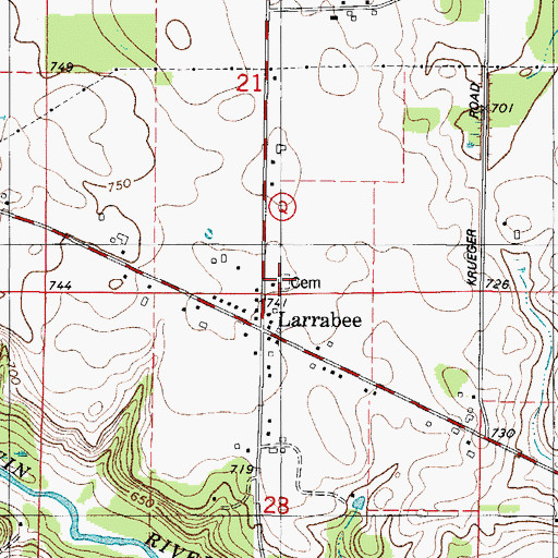Topographic Map of Larrabee Cemetery, WI