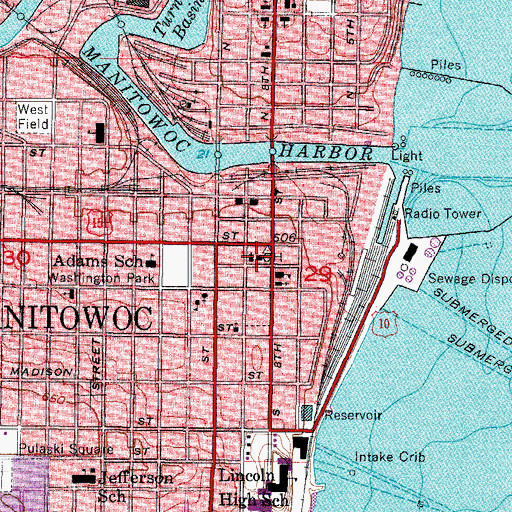 Topographic Map of Manitowoc County Courthouse, WI